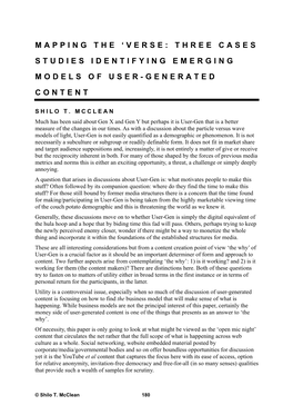 Mapping the ‘Verse: Three Cases Studies Identifying Emerging Models of User-Generated