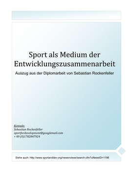 Sport Als Medium Der Entwicklungszusammenarbeit Auszug Aus Der Diplomarbeit Von Sebastian Rockenfeller