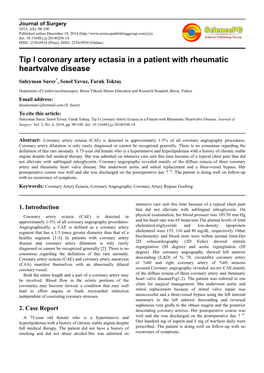 Tip I Coronary Artery Ectasia in a Patient with Rheumatic Heartvalve Disease