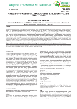 Phytochemistry and Ethnopharmacology of the Seagrass Cymodoceaceae Family – a Review