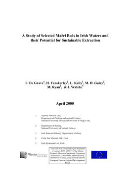 A Study of Selected Maërl Beds in Irish Waters and Their Potential for Sustainable Extraction