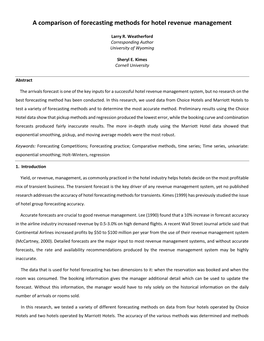 A Comparison of Forecasting Methods for Hotel Revenue Management