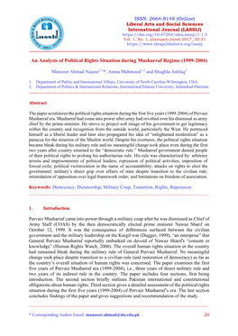 An Analysis of Political Rights Situation During Musharraf Regime (1999-2004)