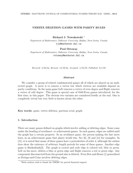 VERTEX DELETION GAMES with PARITY RULES Richard J