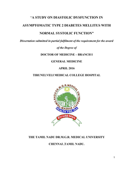 “A Study on Diastolic Dysfunction in Asymptomatic