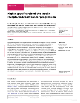 Highly Specific Role of the Insulin Receptor in Breast Cancer Progression