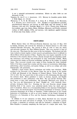 MARIA KOEPCKE (1924-1971) Aves Silvestres De Importancia Econ6mica Del Peril" As Well As About Seven Other Manuscripts He Was Coauthoring with His Wife