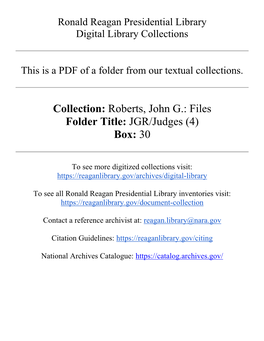 Roberts, John G.: Files Folder Title: JGR/Judges (4) Box: 30