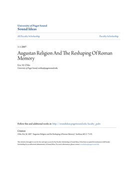 Augustan Religion and the Reshaping of Roman Memory Eric M