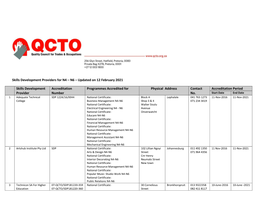 Skills Development Providers for N4 – N6 – Updated on 12 February 2021