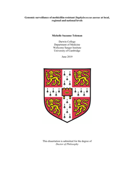 Genomic Surveillance of Methicillin-Resistant Staphylococcus Aureus at Local, Regional and National Levels Michelle Suzanne Tole