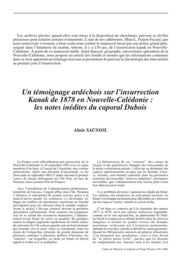 Un Témoignage Ardéchois Sur L'insurrection Kanak De 1878 En
