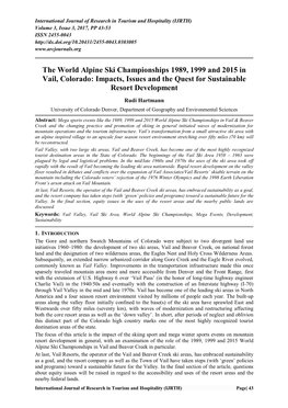 The World Alpine Ski Championships 1989, 1999 and 2015 in Vail, Colorado: Impacts, Issues and the Quest for Sustainable Resort Development