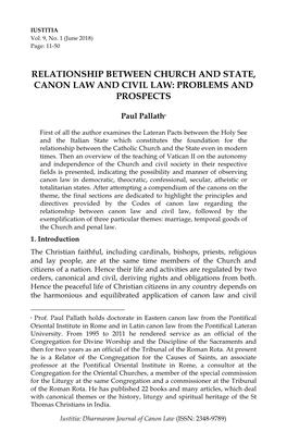Relationship Between Church and State, Canon Law and Civil