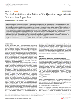 Classical Variational Simulation of the Quantum Approximate Optimization Algorithm ✉ Matija Medvidović 1,2 and Giuseppe Carleo3