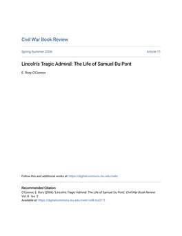 Lincoln's Tragic Admiral: the Life of Samuel Du Pont