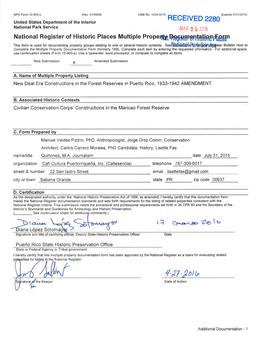 New Deal Era Constructions in the Forest Reserves in Puerto Rico, 1933-1942 AMENDMENT