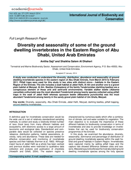 Diversity and Seasonality of Some of the Ground Dwelling Invertebrates in the Eastern Region of Abu Dhabi, United Arab Emirates