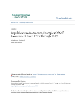 Republicanism in America, Examples of Self-Government from 1775 Through 1819