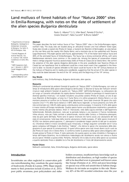 Land Molluscs of Forest Habitats of Four “Natura 2000” Sites in Emilia-Romagna, with Notes on the Date of Settlement of the Alien Species Bulgarica Denticulata