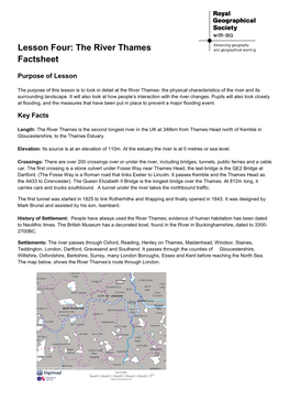 Lesson Four: the River Thames Factsheet