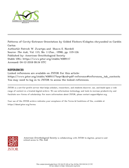 Patterns of Cavity-Entrance Orientation by Gilded Flickers (Colaptes Chrysoides) in Cardón Cactus Author(S): Patrick W