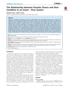 The Relationship Between Parasite Fitness and Host Condition in an Insect - Virus System