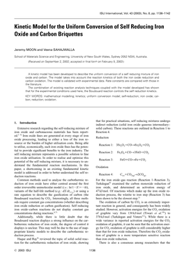 Kinetic Model for the Uniform Conversion of Self Reducing Iron Oxide and Carbon Briquettes