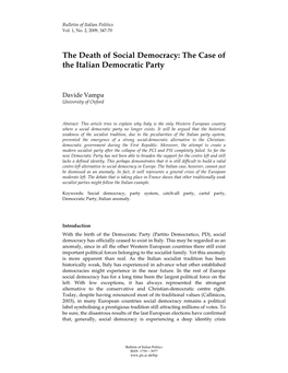 The Death of Social Democracy: the Case of the Italian Democratic Party