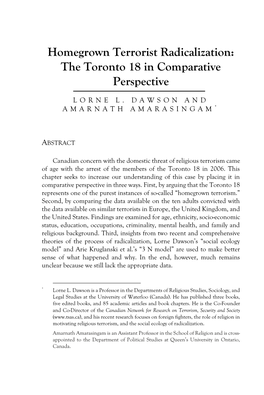 Homegrown Terrorist Radicalization: the Toronto 18 in Comparative Perspective