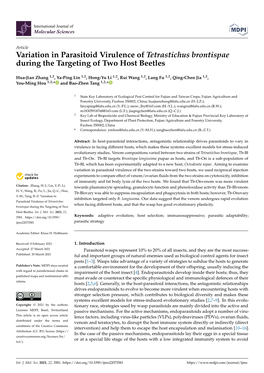 Variation in Parasitoid Virulence of Tetrastichus Brontispae During the Targeting of Two Host Beetles