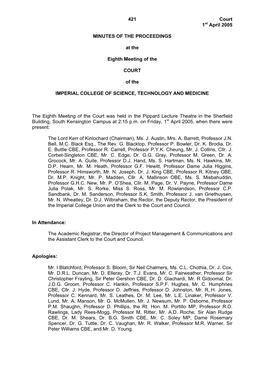 Court 1St April 2005 421 MINUTES of the PROCEEDINGS at the Eighth