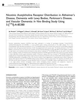 Nicotinic Acetylcholine Receptor Distribution in Alzheimer's Disease