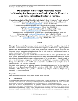 ID 101 Development of Passenger Preference Model in Selecting Sea