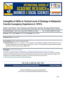 Intangible of Skills at Tactical Level of Strategy in Malaysia's Counter