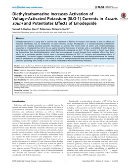 Diethylcarbamazine Increases Activation of Voltage-Activated Potassium (SLO-1) Currents in Ascaris Suum and Potentiates Effects of Emodepside