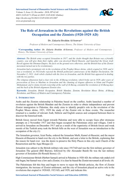 The Role of Jerusalem in the Revolutions Against the British Occupation and the Zionists (1920-1929 AD)