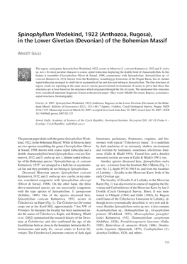 Spinophyllum Wedekind, 1922 (Anthozoa, Rugosa), in the Lower Givetian (Devonian) of the Bohemian Massif