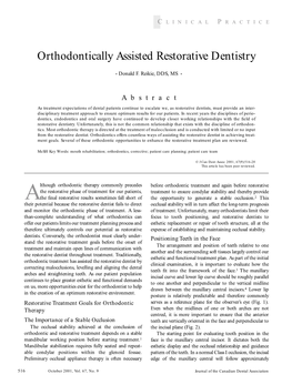 Orthodontically Assisted Restorative Dentistry