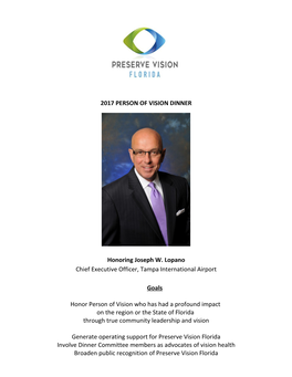 2017 PERSON of VISION DINNER Honoring Joseph W. Lopano Chief