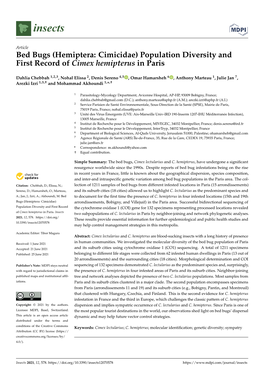 Bed Bugs (Hemiptera: Cimicidae) Population Diversity and First Record of Cimex Hemipterus in Paris