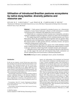 Utilisation of Introduced Brazilian Pastures Ecosystems by Native Dung Beetles