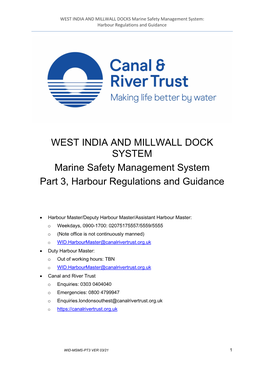 WEST INDIA DOCKS Marine Safety Management System: Harbour Directions