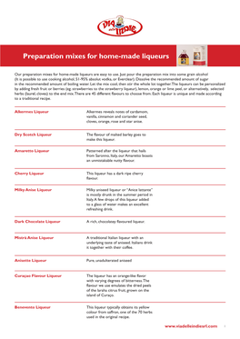 Preparation Mixes for Home-Made Liqueurs