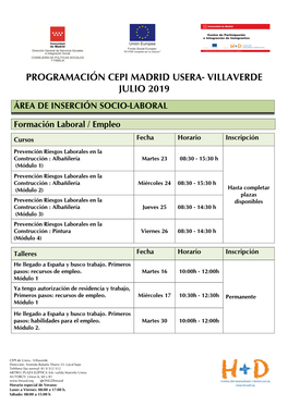 Programación Cepi Madrid Usera- Villaverde Julio 2019