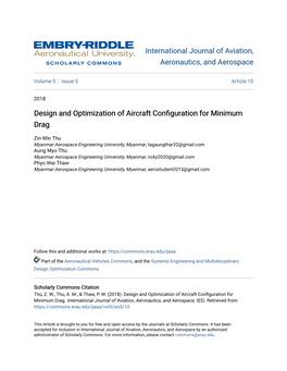 Design and Optimization of Aircraft Configuration for Minimum Drag