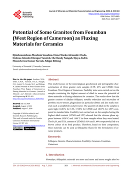 Potential of Some Granites from Foumban (West Region of Cameroon) As Fluxing Materials for Ceramics