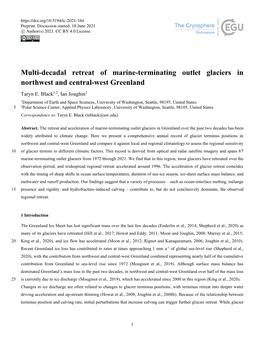 Multi-Decadal Retreat of Marine-Terminating Outlet Glaciers in Northwest and Central-West Greenland Taryn E