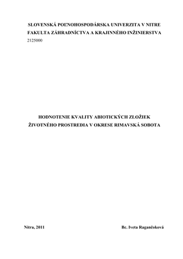 Hodnotenie Kvality Abiotických Zložiek Životného Prostredia V Okrese Rimavská Sobota