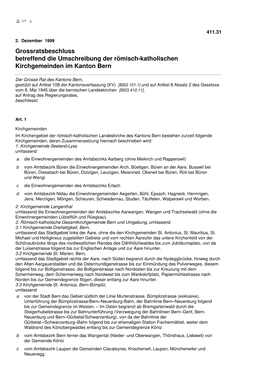 Grossratsbeschluss Betreffend Die Umschreibung Der Römisch-Katholischen Kirchgemeinden Im Kanton Bern